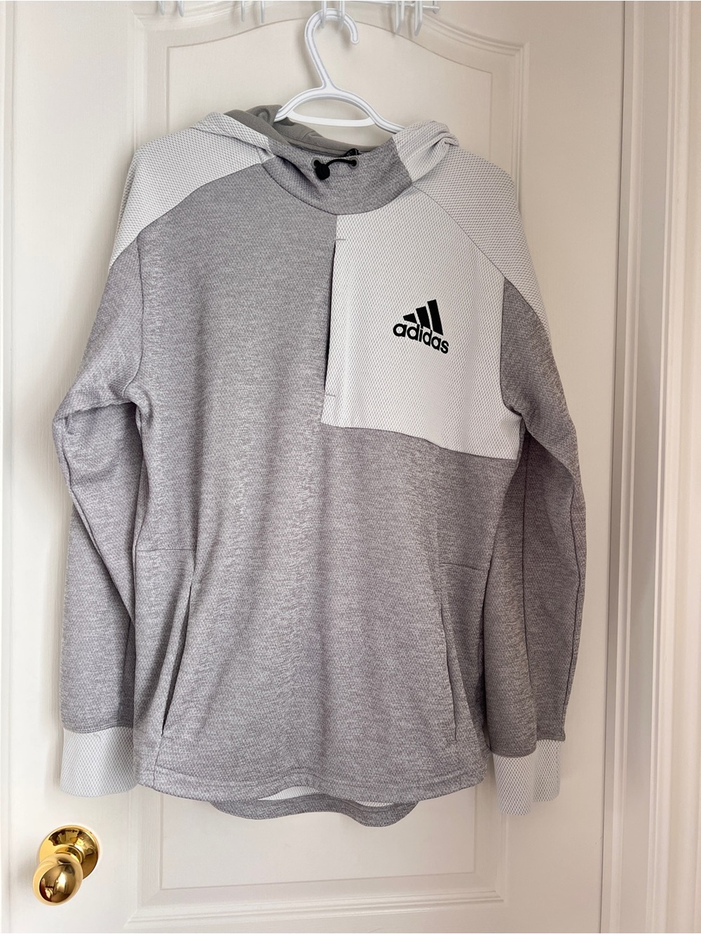 adidas Men’s Gray and White Zip-Up Hooded Sweater